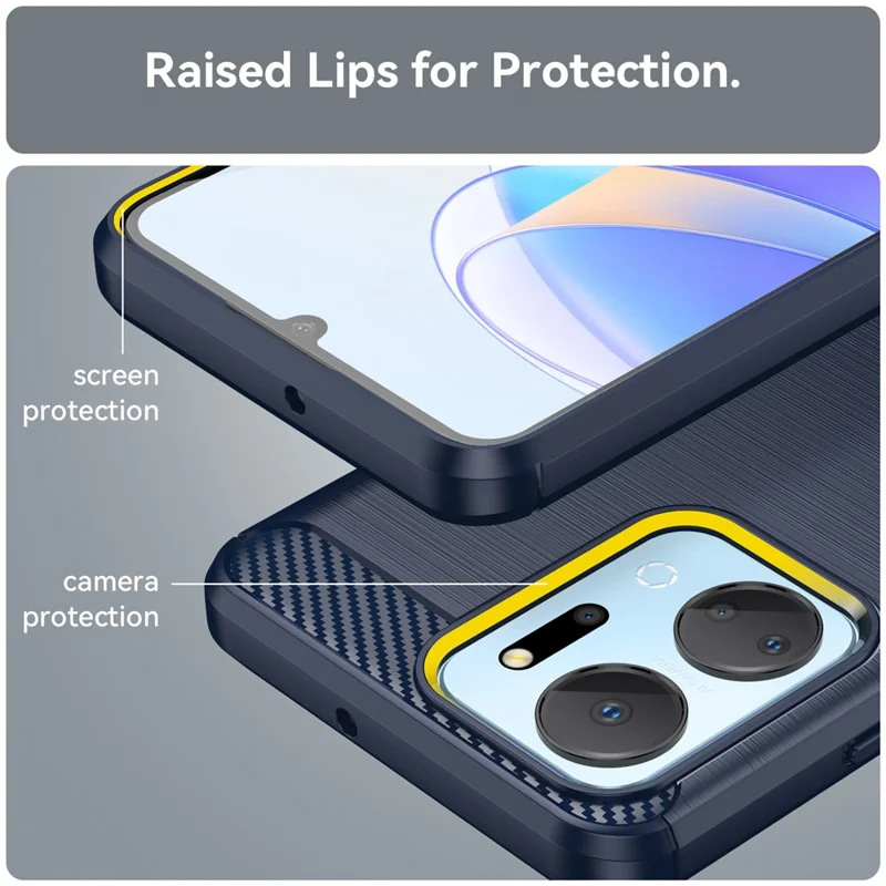 For Honor X7a 5G Soft TPU Phone Case Brushed Carbon Fiber Texture Protective Phone Cover - Blue