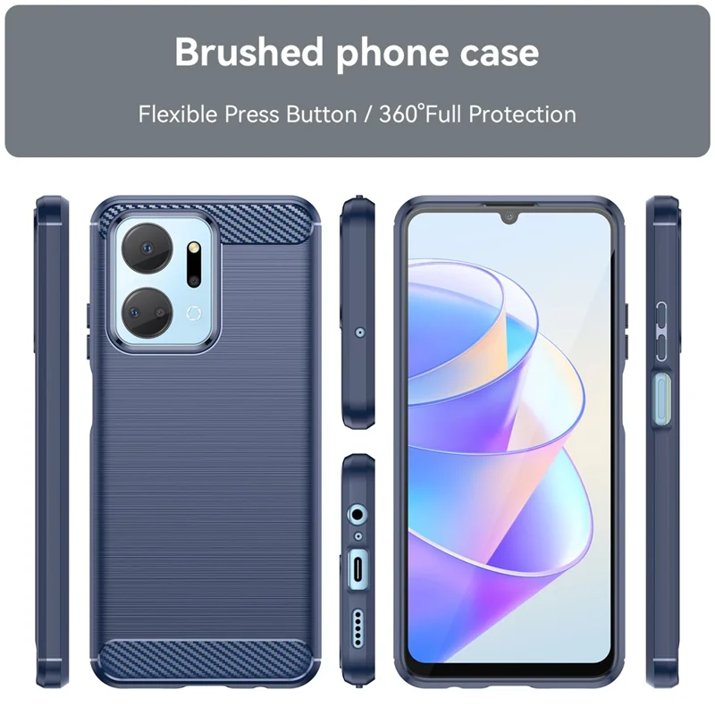 For Honor X7a 5G Soft TPU Phone Case Brushed Carbon Fiber Texture Protective Phone Cover - Blue