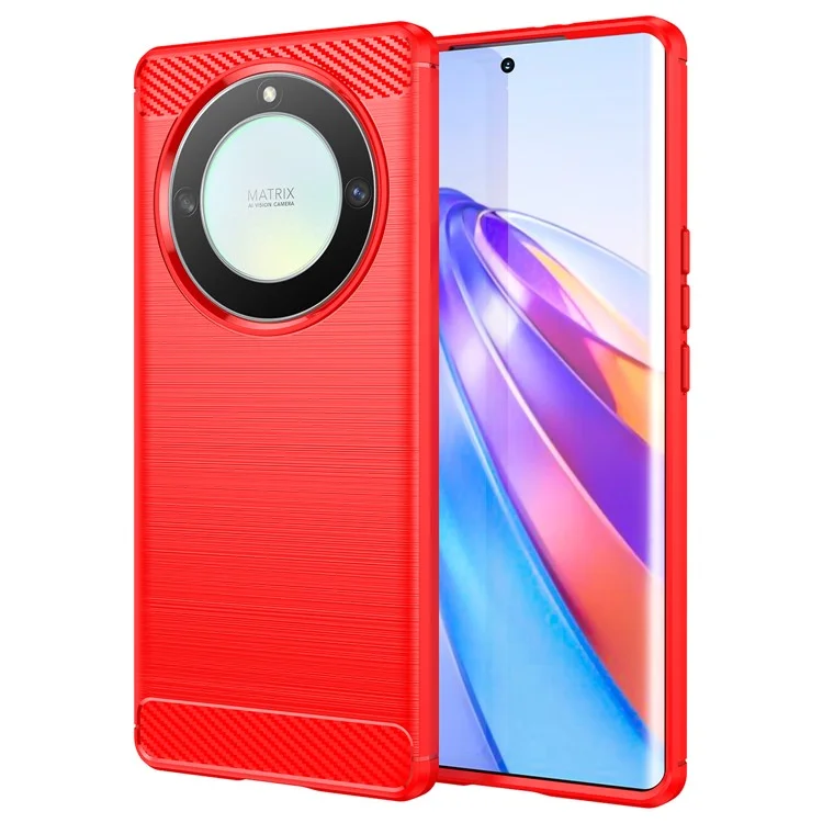Para Honor X9a 5G / X40 5G / Magic5 Lite 5G Textura de Fibra de Carbono Caso de TPU do Telefone Capa de Telefone Escovada - Vermelho