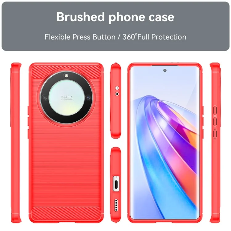 Para Honor X9a 5G / X40 5G / Magic5 Lite 5G Textura de Fibra de Carbono Caso de TPU do Telefone Capa de Telefone Escovada - Vermelho