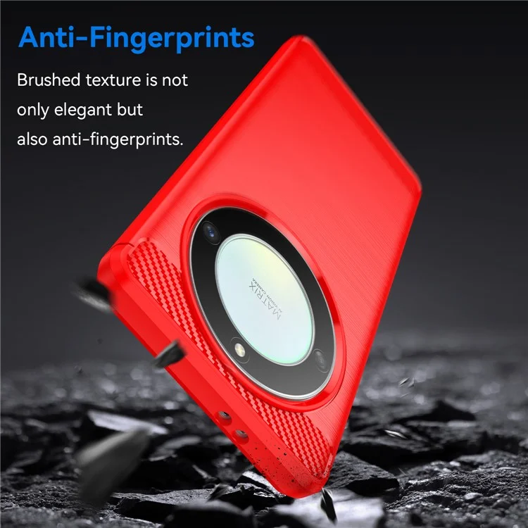 Para Honor X9a 5G / X40 5G / Magic5 Lite 5G Textura de Fibra de Carbono Caso de TPU do Telefone Capa de Telefone Escovada - Vermelho