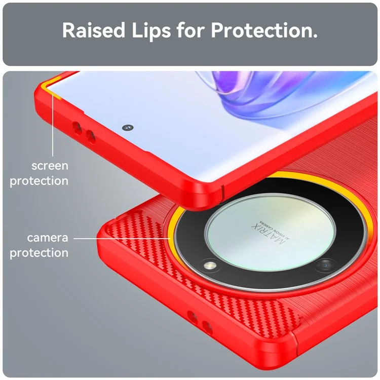Para Honor X9a 5G / X40 5G / Magic5 Lite 5G Textura de Fibra de Carbono Caso de TPU do Telefone Capa de Telefone Escovada - Vermelho