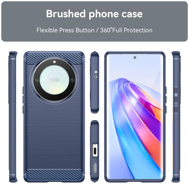 For Honor X9a 5G / X40 5G / Magic5 Lite 5G Carbon Fiber Texture Phone TPU Case Brushed Phone Cover - Blue
