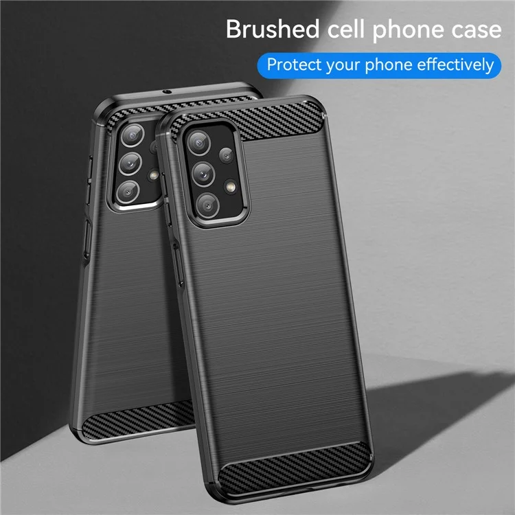 Phone Case for Samsung Galaxy A23 4G / 5G (Global Version) , Carbon Fiber Texture Brushed TPU Cover - Black