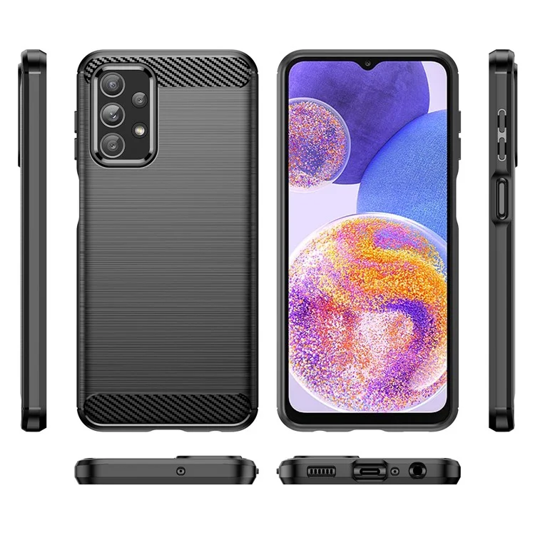 Phone Case for Samsung Galaxy A23 4G / 5G (Global Version) , Carbon Fiber Texture Brushed TPU Cover - Black