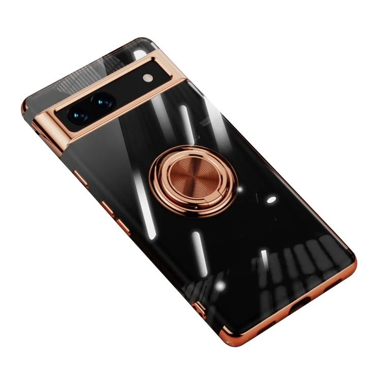 Pour Google Pixel 7a Ring Kickstand Electroplating TPU Phone Case Anti-drop Back Cover - Rose Gold