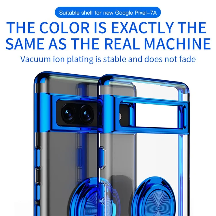 Pour Google Pixel 7a Ring Kickstand Electroplating TPU Phone Case Anti-drop Back Cover - Rose Gold