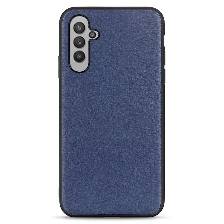 For Samsung Galaxy A24 4G (162.1 x 77.6 x 8.3mm) Textured Genuine Leather Coated TPU Back Cover Anti-drop Phone Case - Blue