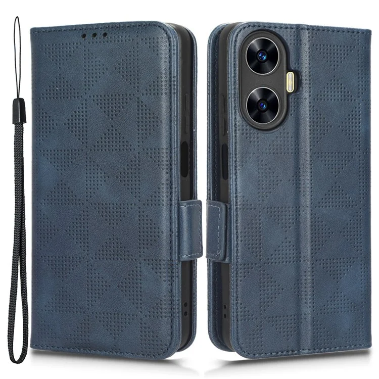 Para Realme C55 4G Leather Wallet Phone Case Imprinted Triangle Flip Stand Protective Cover - Blue