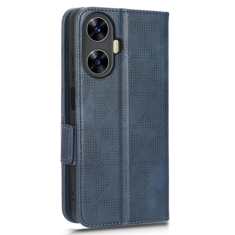Para Realme C55 4G Leather Wallet Phone Case Imprinted Triangle Flip Stand Protective Cover - Blue