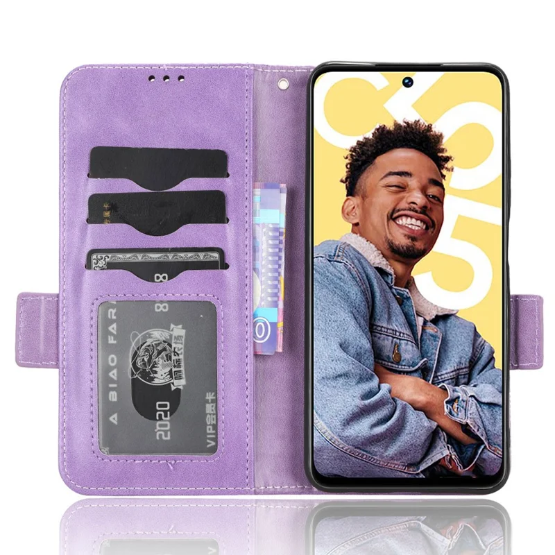 For Realme C55 4G Leather Wallet Phone Case Imprinted Triangle Flip Stand Protective Cover - Purple
