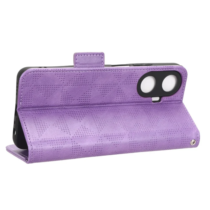 For Realme C55 4G Leather Wallet Phone Case Imprinted Triangle Flip Stand Protective Cover - Purple