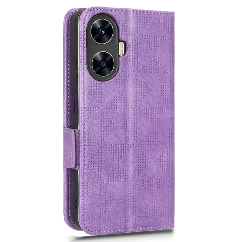 For Realme C55 4G Leather Wallet Phone Case Imprinted Triangle Flip Stand Protective Cover - Purple