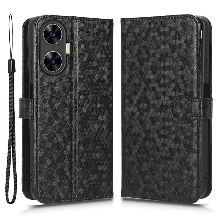 Para Realme C55 4G Dot Pattern Imprinted Phone Stand Case PU Leather Wallet Phone Cover - Negro