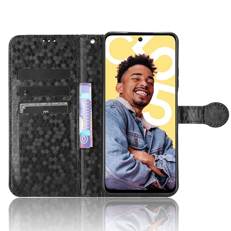 Para Realme C55 4G Dot Pattern Imprinted Phone Stand Case PU Leather Wallet Phone Cover - Negro