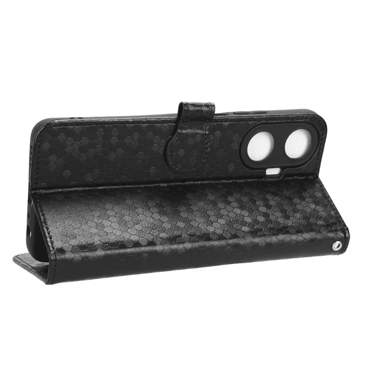 Para Realme C55 4G Dot Pattern Imprinted Phone Stand Case PU Leather Wallet Phone Cover - Negro