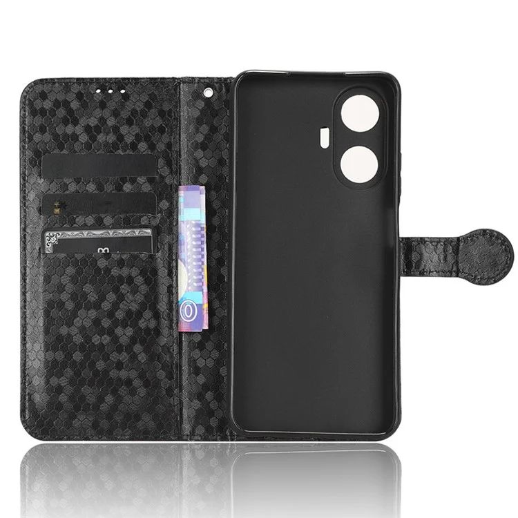 Para Realme C55 4G Dot Pattern Imprinted Phone Stand Case PU Leather Wallet Phone Cover - Negro