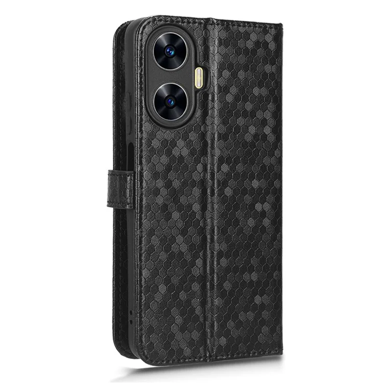 Para Realme C55 4G Dot Pattern Imprinted Phone Stand Case PU Leather Wallet Phone Cover - Negro