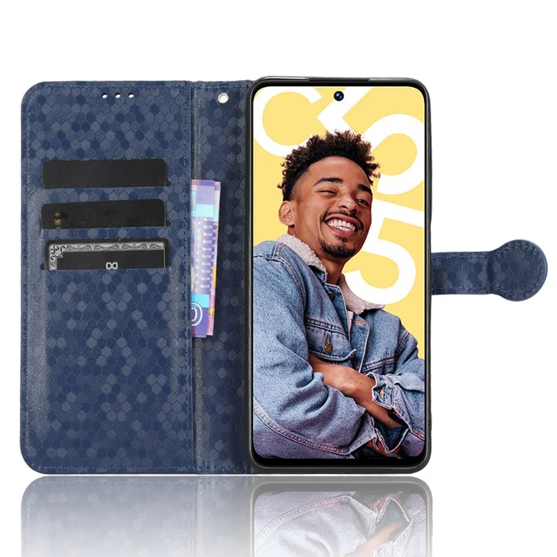 For Realme C55 4G Dot Pattern Imprinted Phone Stand Case PU Leather Wallet Phone Cover - Dark Blue