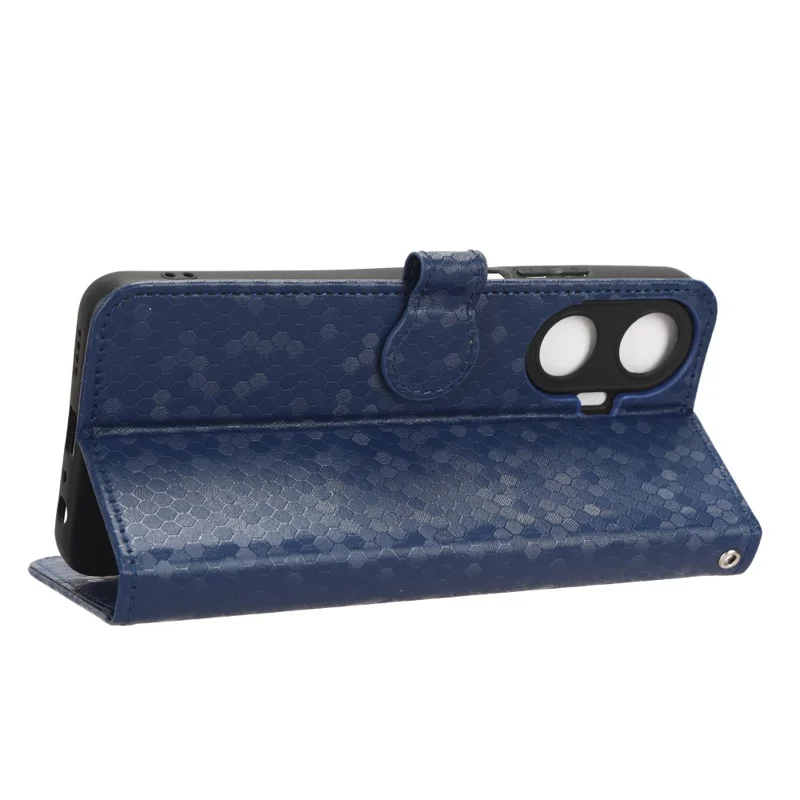 For Realme C55 4G Dot Pattern Imprinted Phone Stand Case PU Leather Wallet Phone Cover - Dark Blue