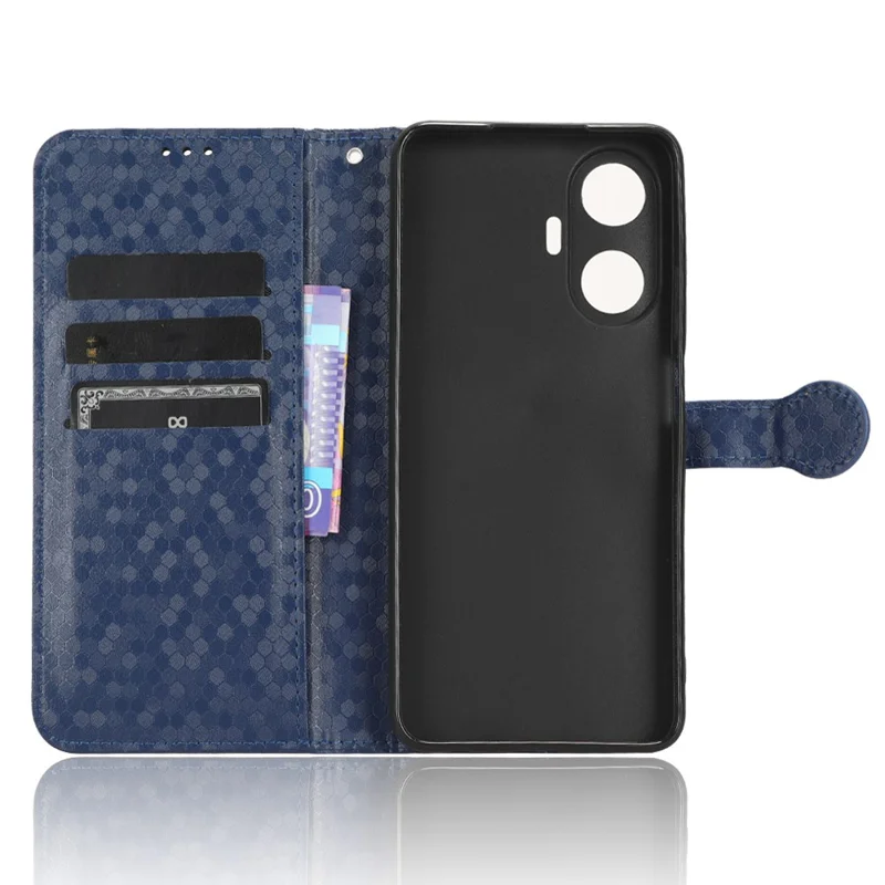 For Realme C55 4G Dot Pattern Imprinted Phone Stand Case PU Leather Wallet Phone Cover - Dark Blue