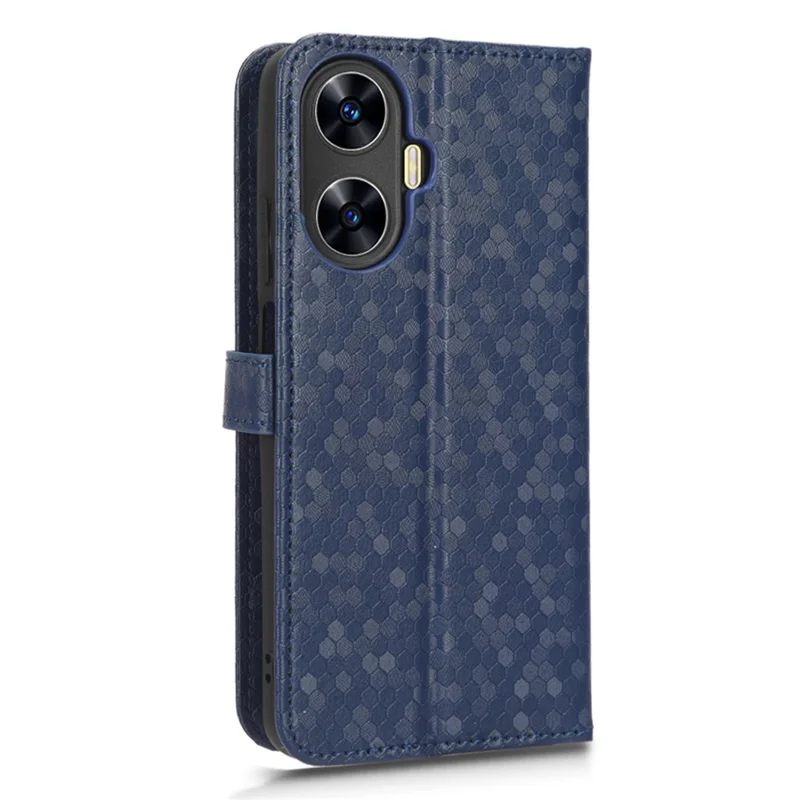 For Realme C55 4G Dot Pattern Imprinted Phone Stand Case PU Leather Wallet Phone Cover - Dark Blue