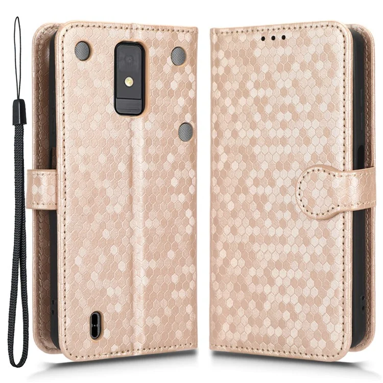 Pour ZTE Blade A32 Stand Wallet Phone Case Dot Pattern Imprinted Leather Phone Cover - Rose Gold