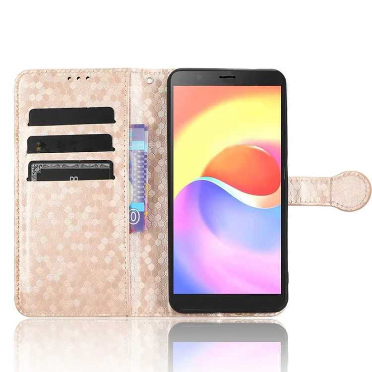 Pour ZTE Blade A32 Stand Wallet Phone Case Dot Pattern Imprinted Leather Phone Cover - Rose Gold
