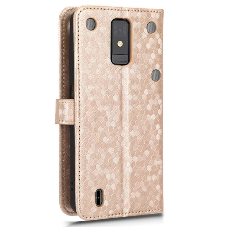 Pour ZTE Blade A32 Stand Wallet Phone Case Dot Pattern Imprinted Leather Phone Cover - Rose Gold