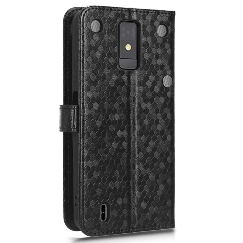 For ZTE Blade A32 Stand Wallet Phone Case Dot Pattern Imprinted Leather Phone Cover - Black