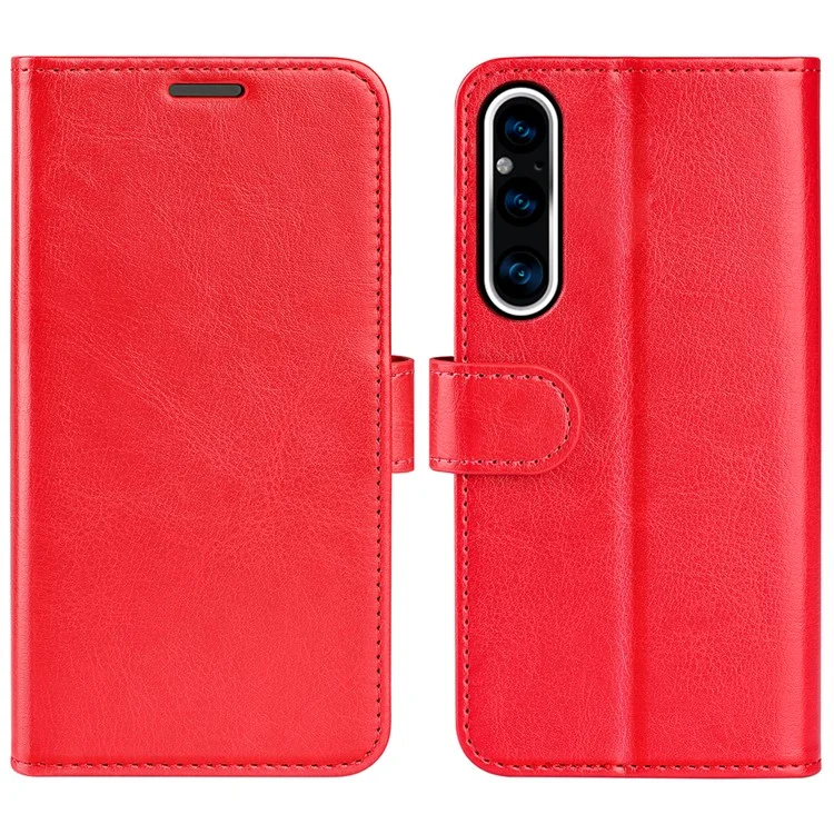 Para Sony Xperia 1 V Flip Stand Wallet Phone Case Crazy Horse Texture Leather Phone Cover Shell - Vermelho