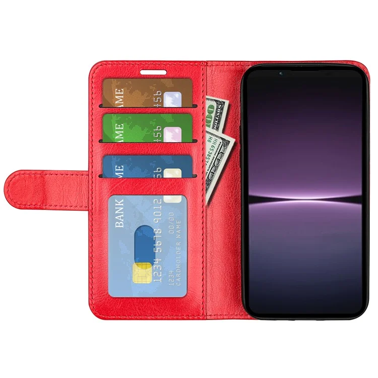 Para Sony Xperia 1 V Flip Stand Wallet Phone Case Crazy Horse Texture Leather Phone Cover Shell - Vermelho