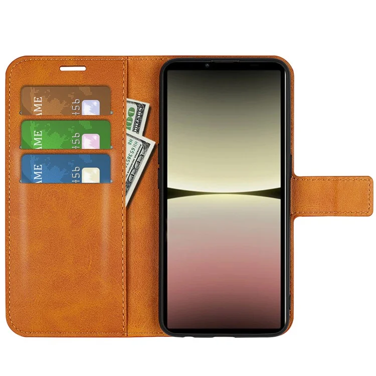 Leather Cell Phone Case For Sony Xperia 10 V , Wallet Square Magnetic Clasp Calf Texture Stand Phone Cover - Yellow