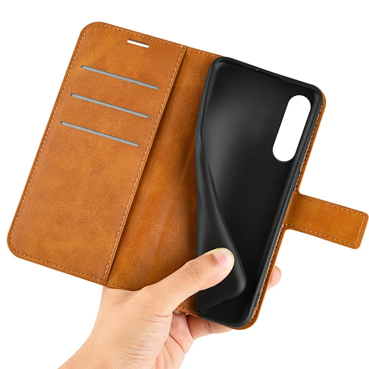 Leather Cell Phone Case For Sony Xperia 10 V , Wallet Square Magnetic Clasp Calf Texture Stand Phone Cover - Yellow