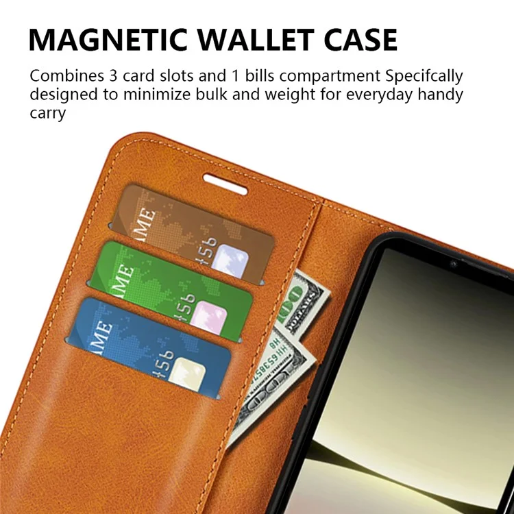 Leather Cell Phone Case For Sony Xperia 10 V , Wallet Square Magnetic Clasp Calf Texture Stand Phone Cover - Yellow