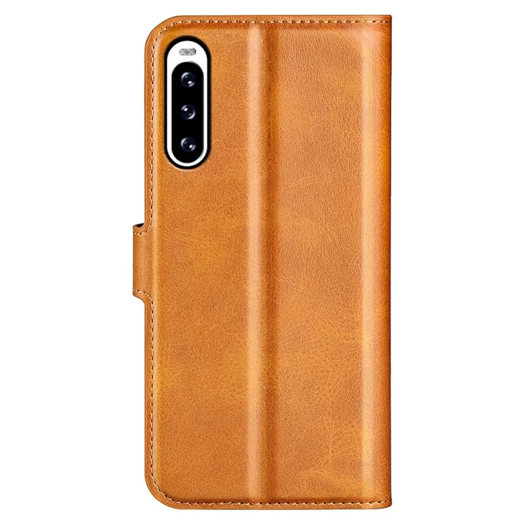 Leather Cell Phone Case For Sony Xperia 10 V , Wallet Square Magnetic Clasp Calf Texture Stand Phone Cover - Yellow