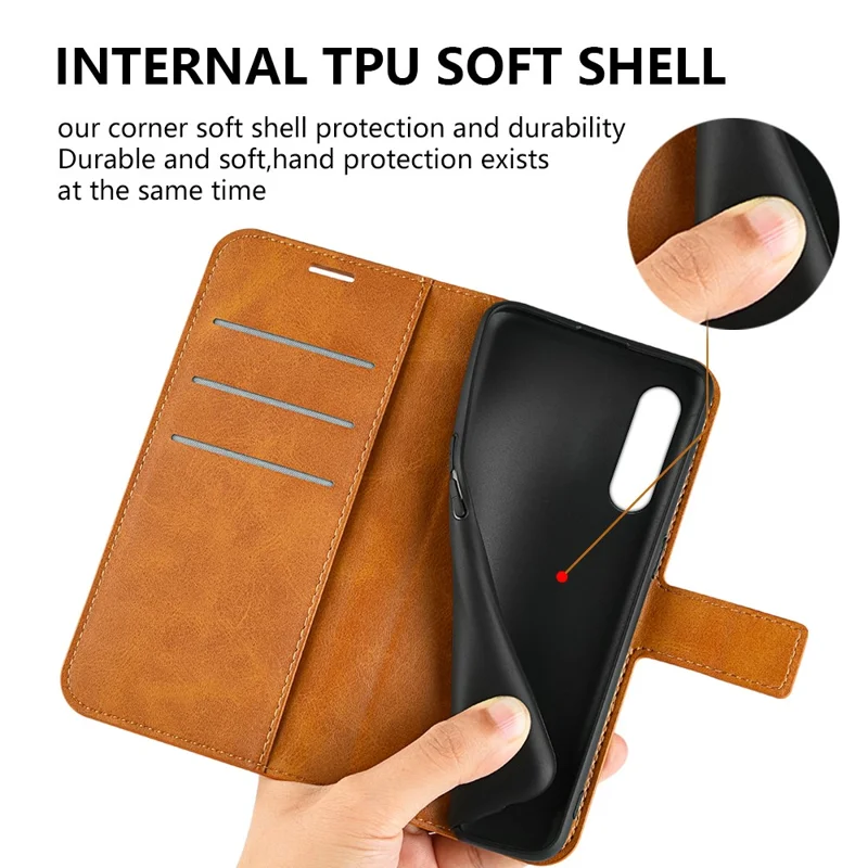 Leather Cell Phone Case For Sony Xperia 10 V , Wallet Square Magnetic Clasp Calf Texture Stand Phone Cover - Black