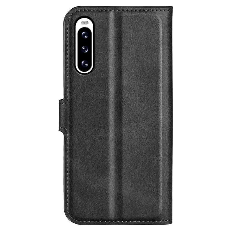 Leather Cell Phone Case For Sony Xperia 10 V , Wallet Square Magnetic Clasp Calf Texture Stand Phone Cover - Black