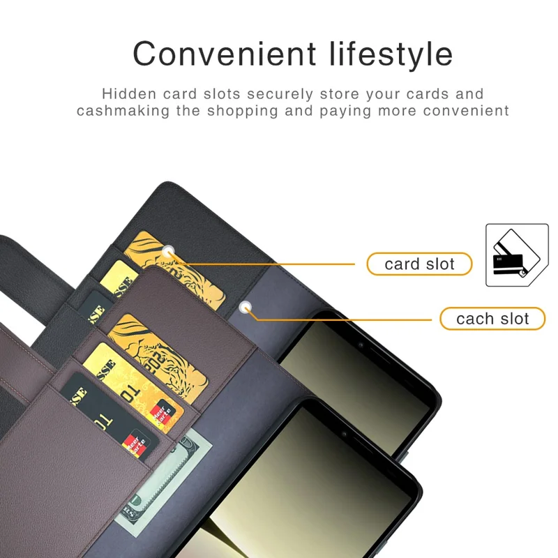 For Sony Xperia 10 V Case Genuine Split Leather Phone Cover with Wallet Stand - Black