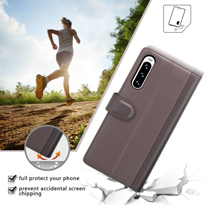 For Sony Xperia 10 V Case Genuine Split Leather Phone Cover with Wallet Stand - Black