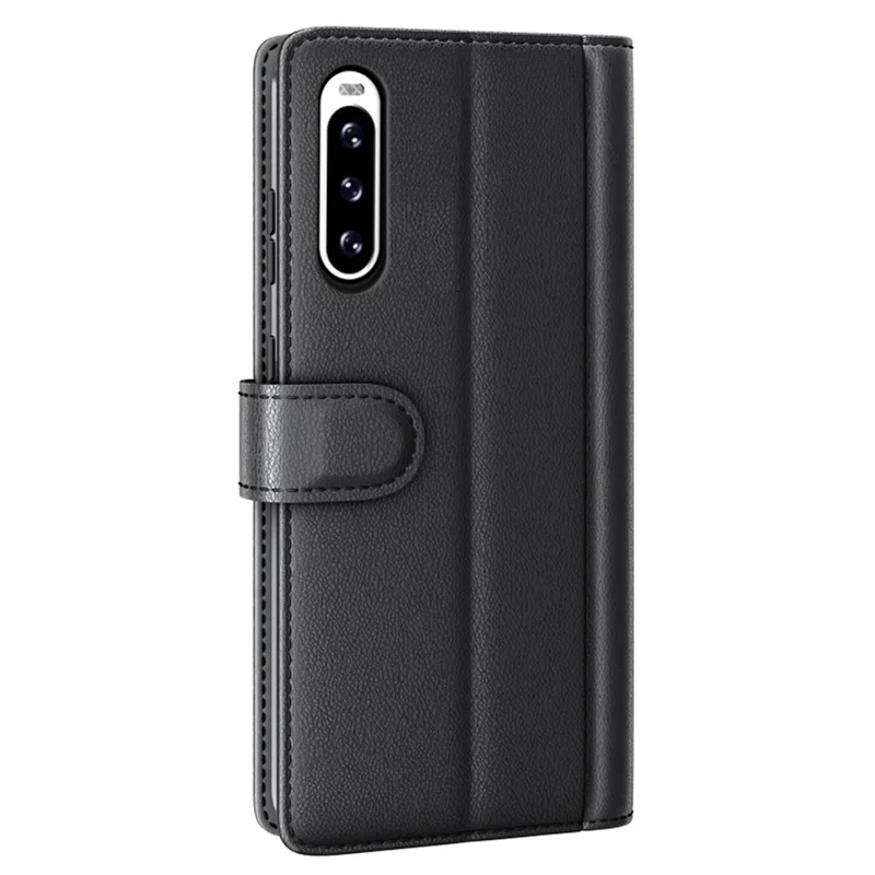 For Sony Xperia 10 V Case Genuine Split Leather Phone Cover with Wallet Stand - Black
