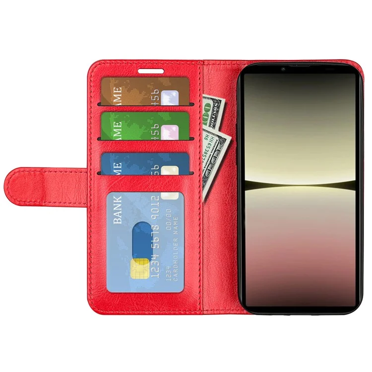 For Sony Xperia 10 V Leather Wallet Flip Cover Crazy Horse Texture Stand Phone Case with TPU Inner Shell - Red