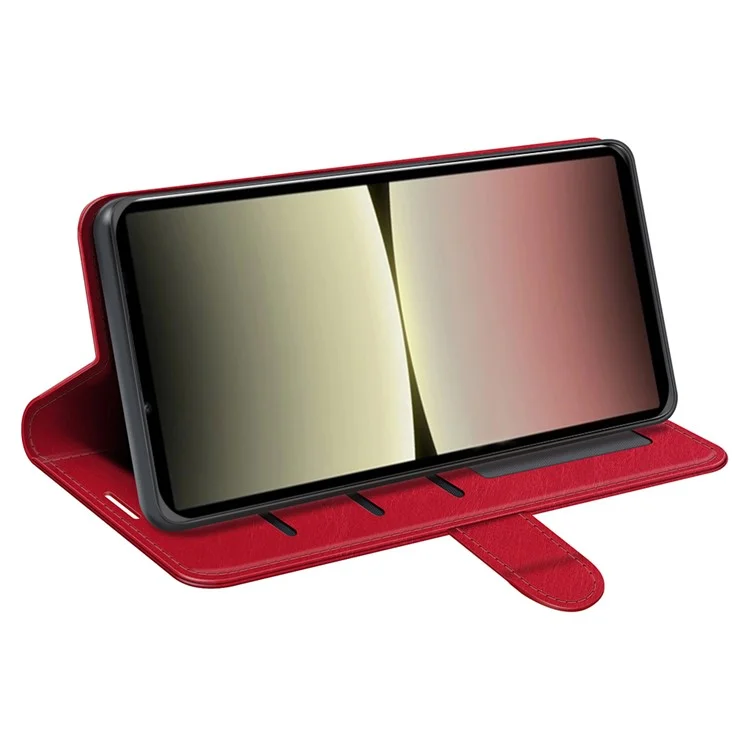 For Sony Xperia 10 V Leather Wallet Flip Cover Crazy Horse Texture Stand Phone Case with TPU Inner Shell - Red