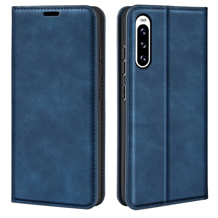 Protective Case for Sony Xperia 10 V Skin-touch Leather Phone Case Stand Wallet Phone Cover - Blue