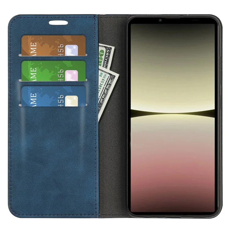 Protective Case for Sony Xperia 10 V Skin-touch Leather Phone Case Stand Wallet Phone Cover - Blue