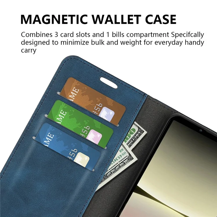 Protective Case for Sony Xperia 10 V Skin-touch Leather Phone Case Stand Wallet Phone Cover - Blue