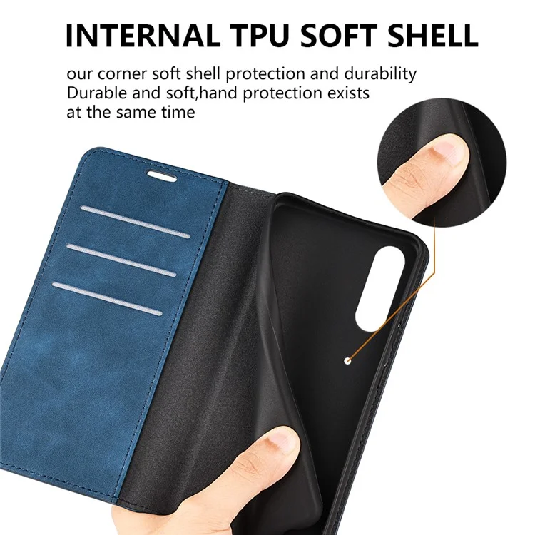 Protective Case for Sony Xperia 10 V Skin-touch Leather Phone Case Stand Wallet Phone Cover - Blue