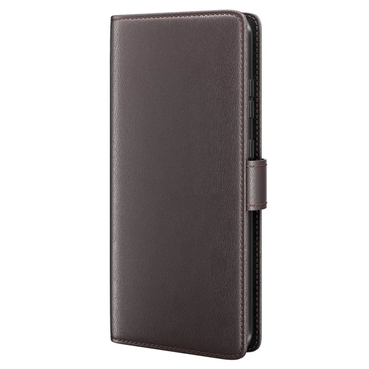 For Honor X9a 5G Case Genuine Split Leather Phone Cover with Wallet Stand - Brown