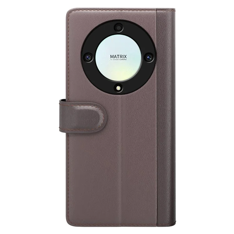 For Honor X9a 5G Case Genuine Split Leather Phone Cover with Wallet Stand - Brown
