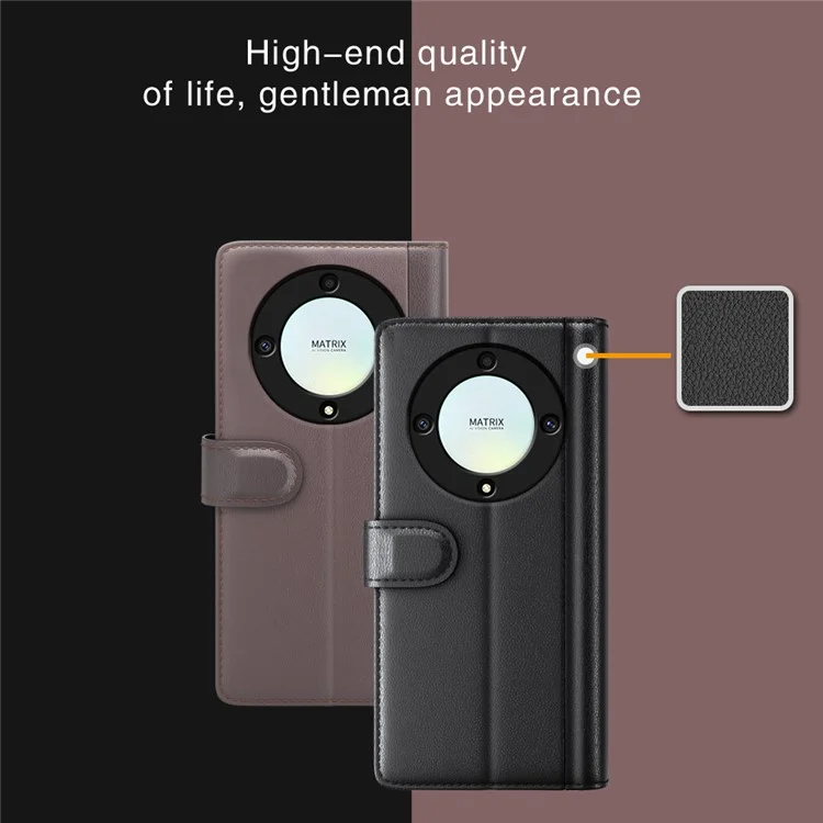 For Honor X9a 5G Case Genuine Split Leather Phone Cover with Wallet Stand - Brown